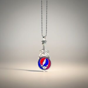 Grateful Dead Steal Your Face Guitar Pendant Necklace Jerry Garcia Deadhead Rock